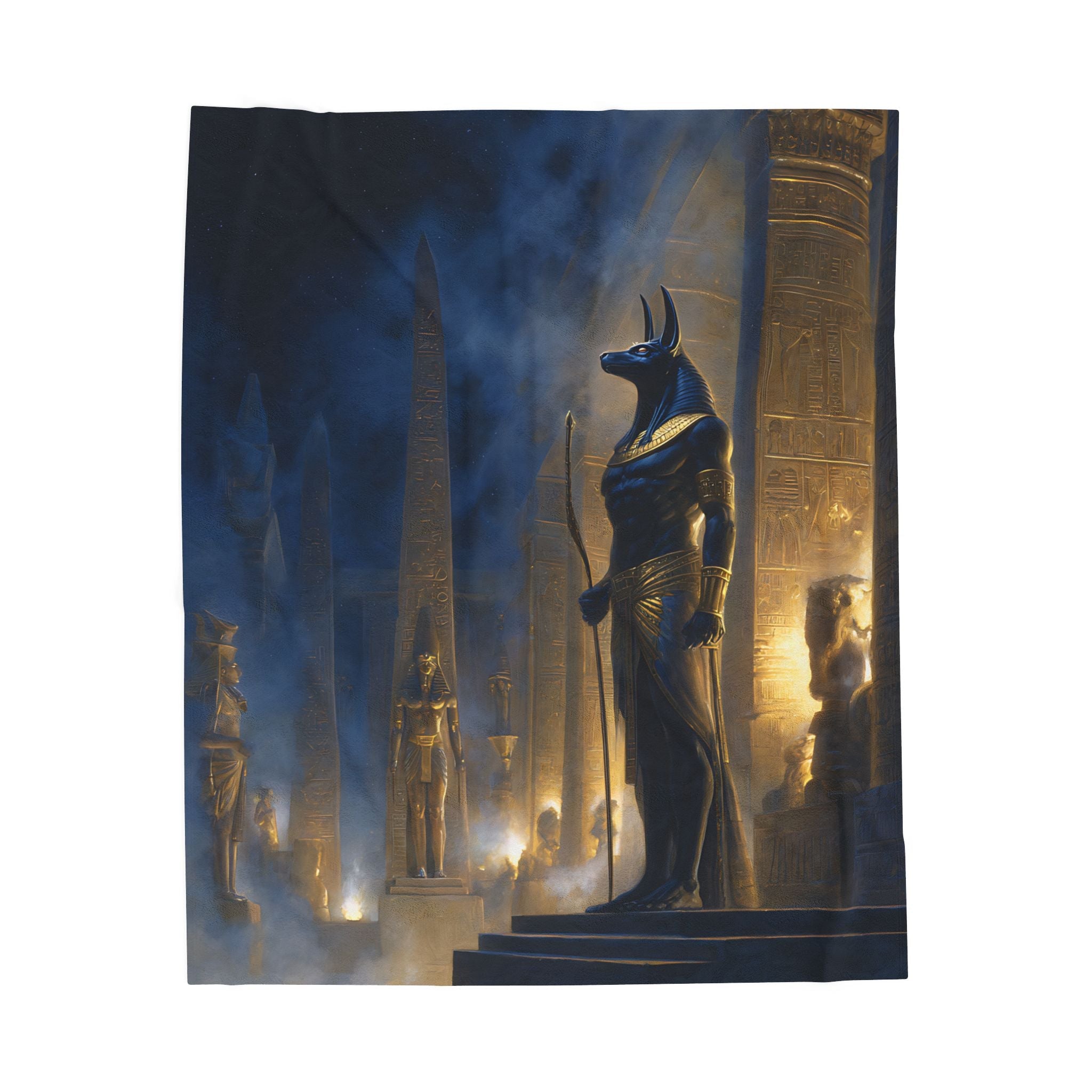 Anubis statue in moonlight — Egyptian mythology artwork