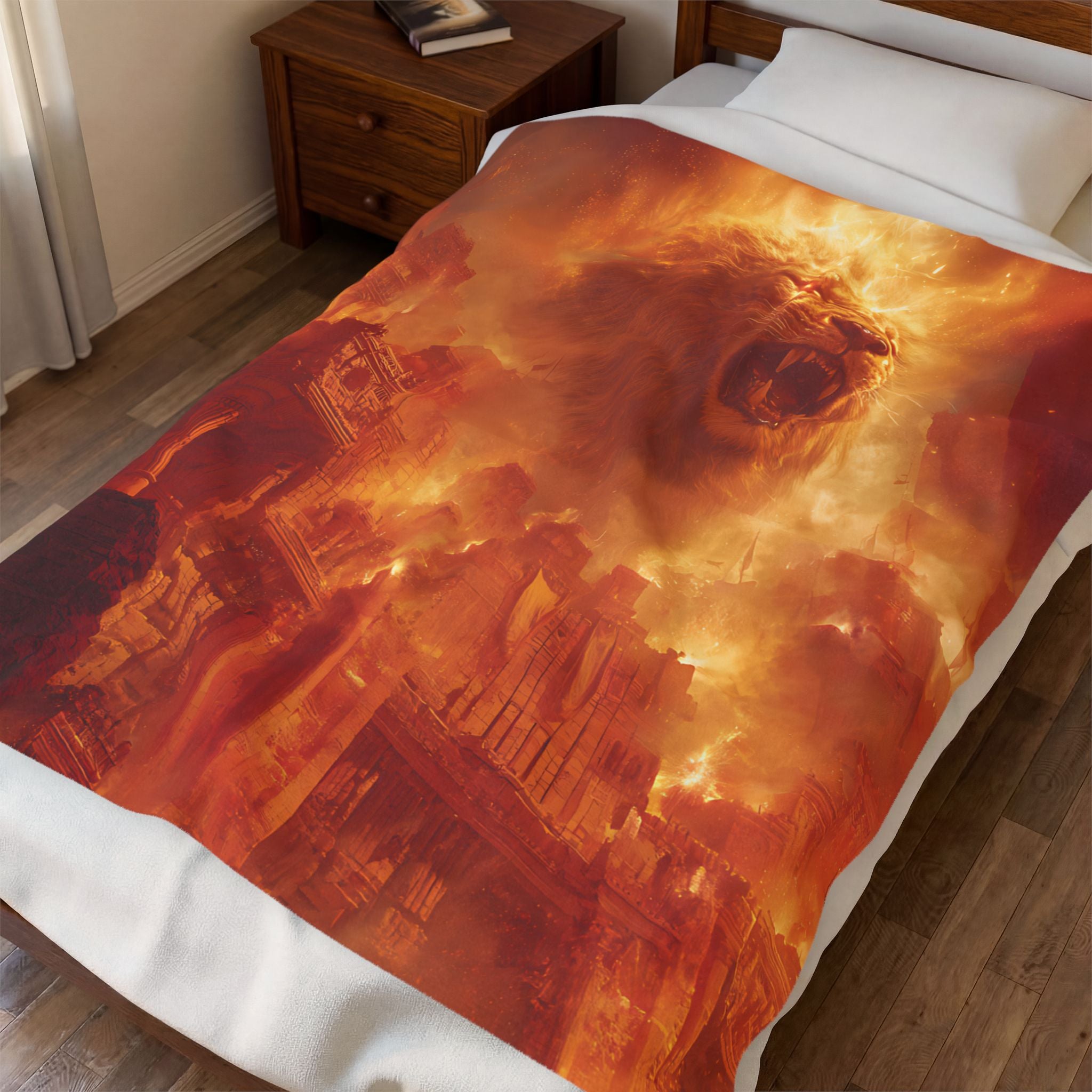 Sekhmet plush blanket — shown in a styled setting