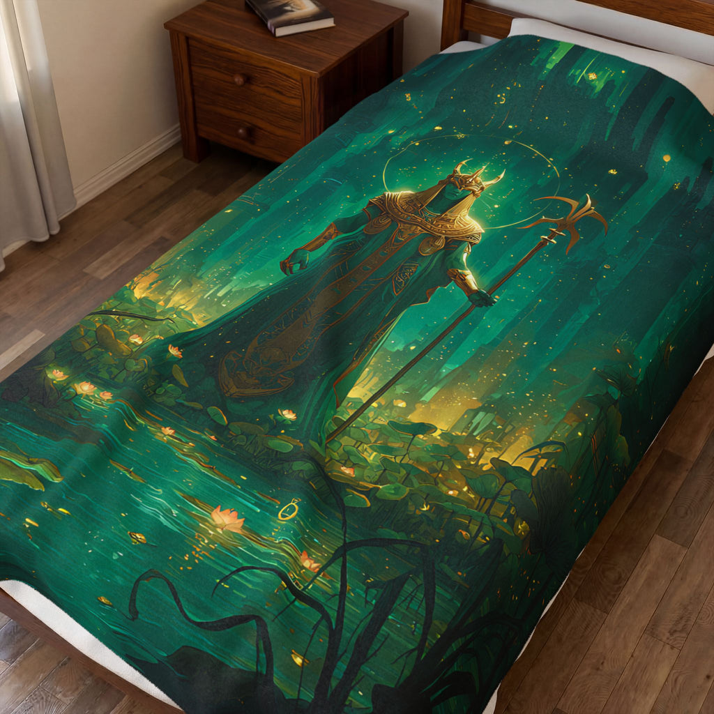 Osiris plush blanket — close-up of the printed artwork