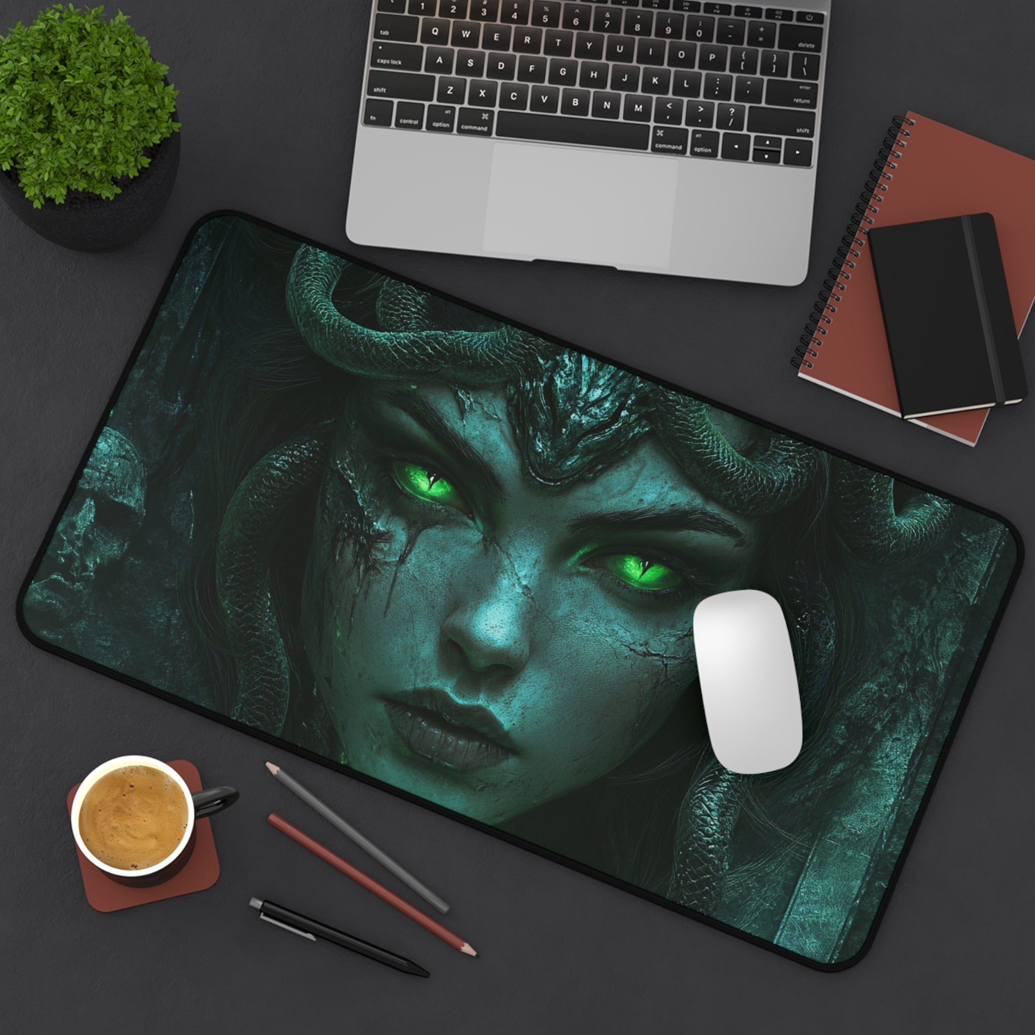 Medusa desk mat — shown in a styled setting