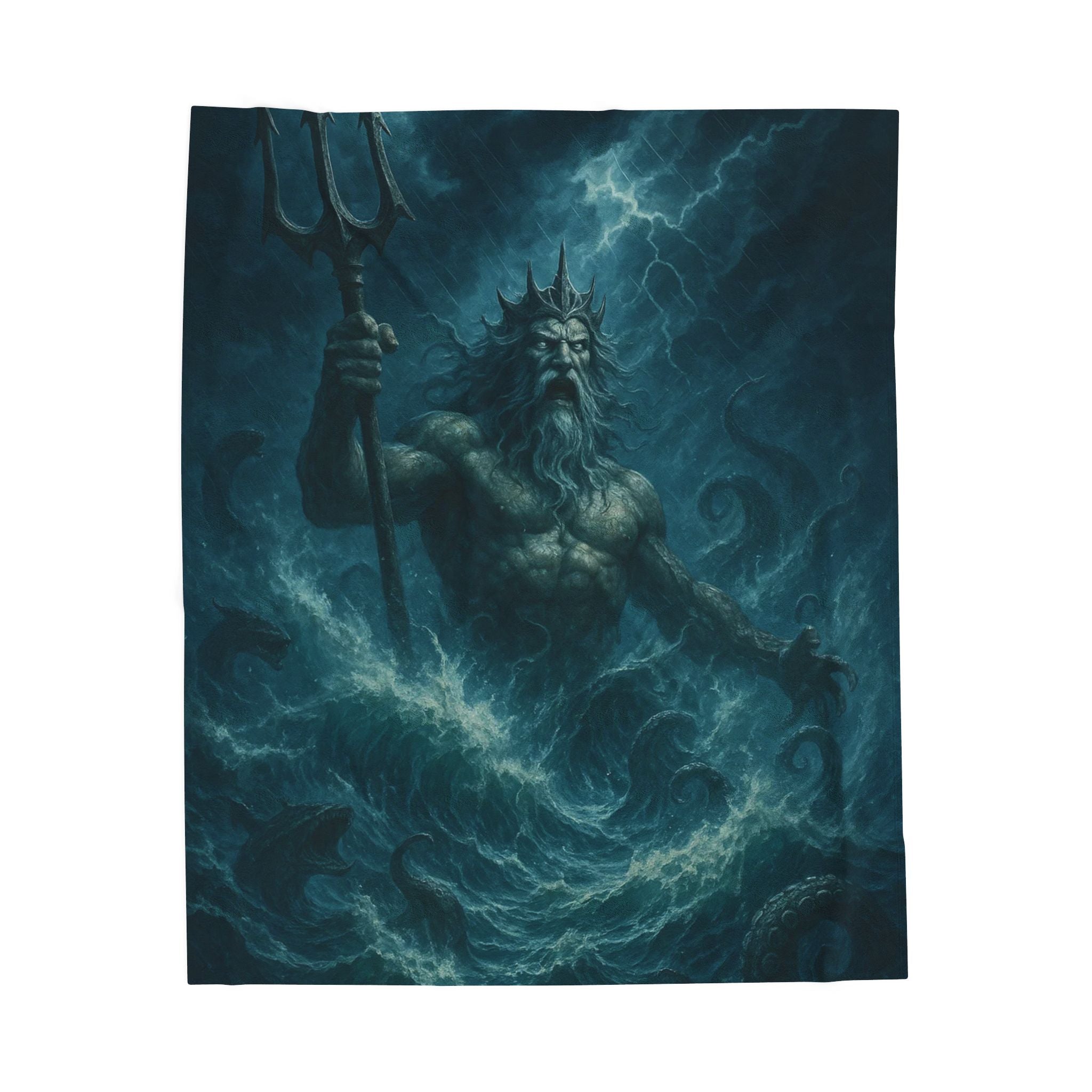 Poseidon Greek Mythology design printed on a plush blanket