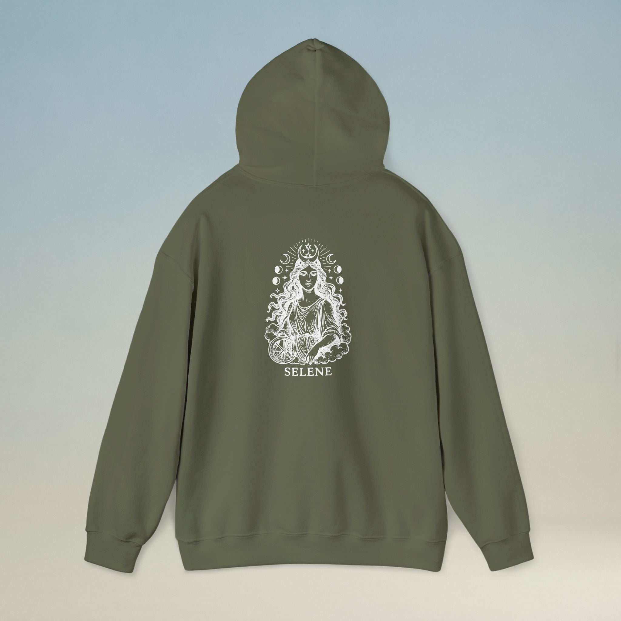 Selene hoodie — close-up of the printed artwork