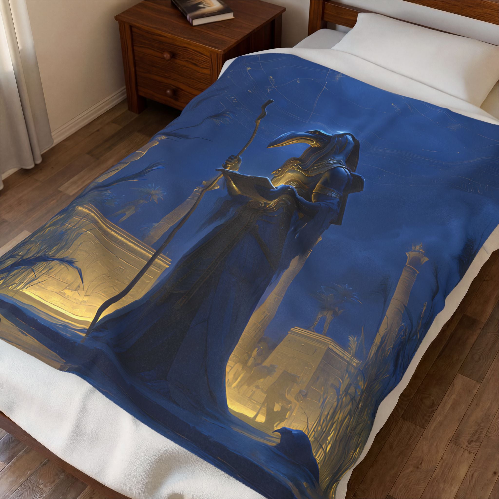 Thoth plush blanket — shown in a styled setting