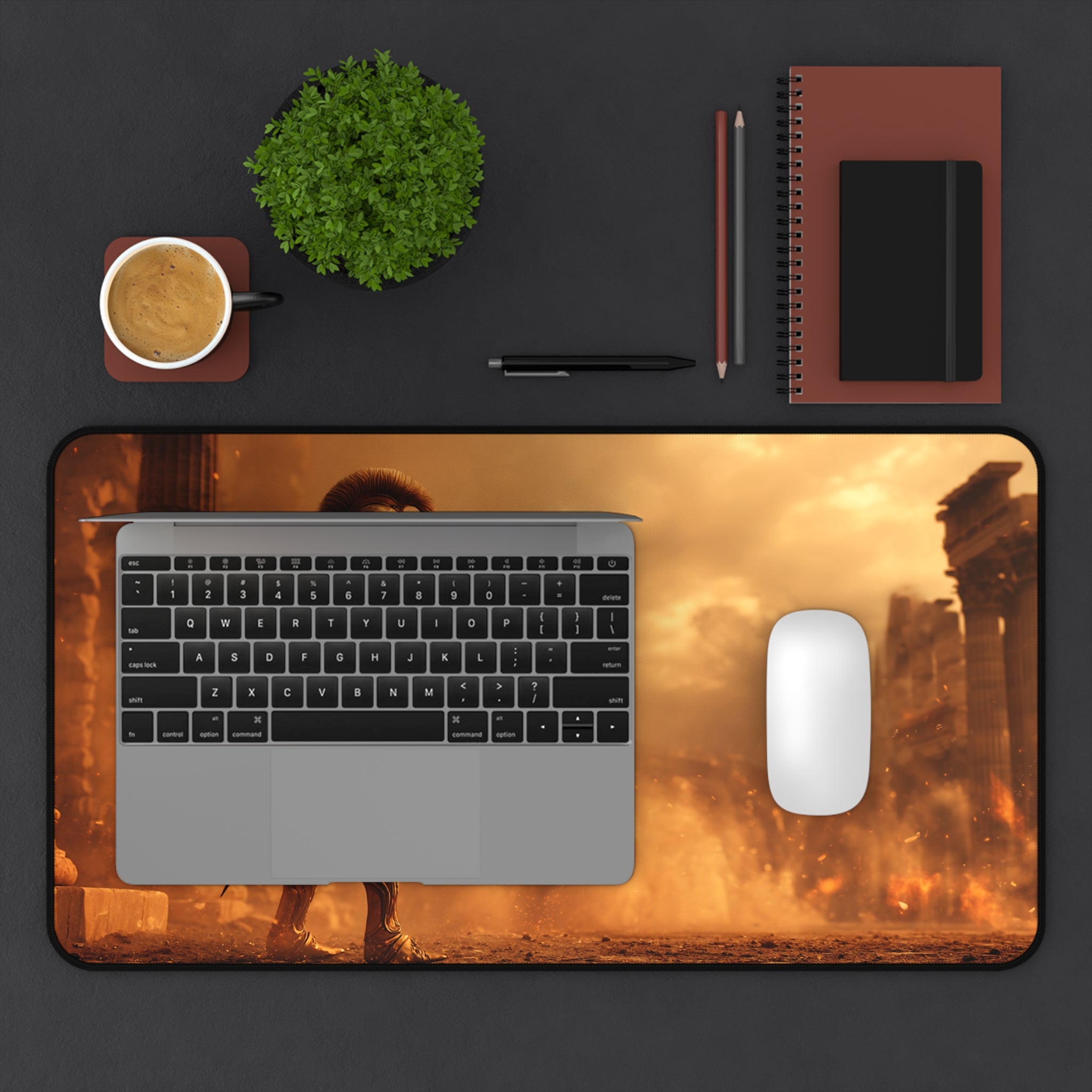 Ares desk mat — close-up of the printed artwork