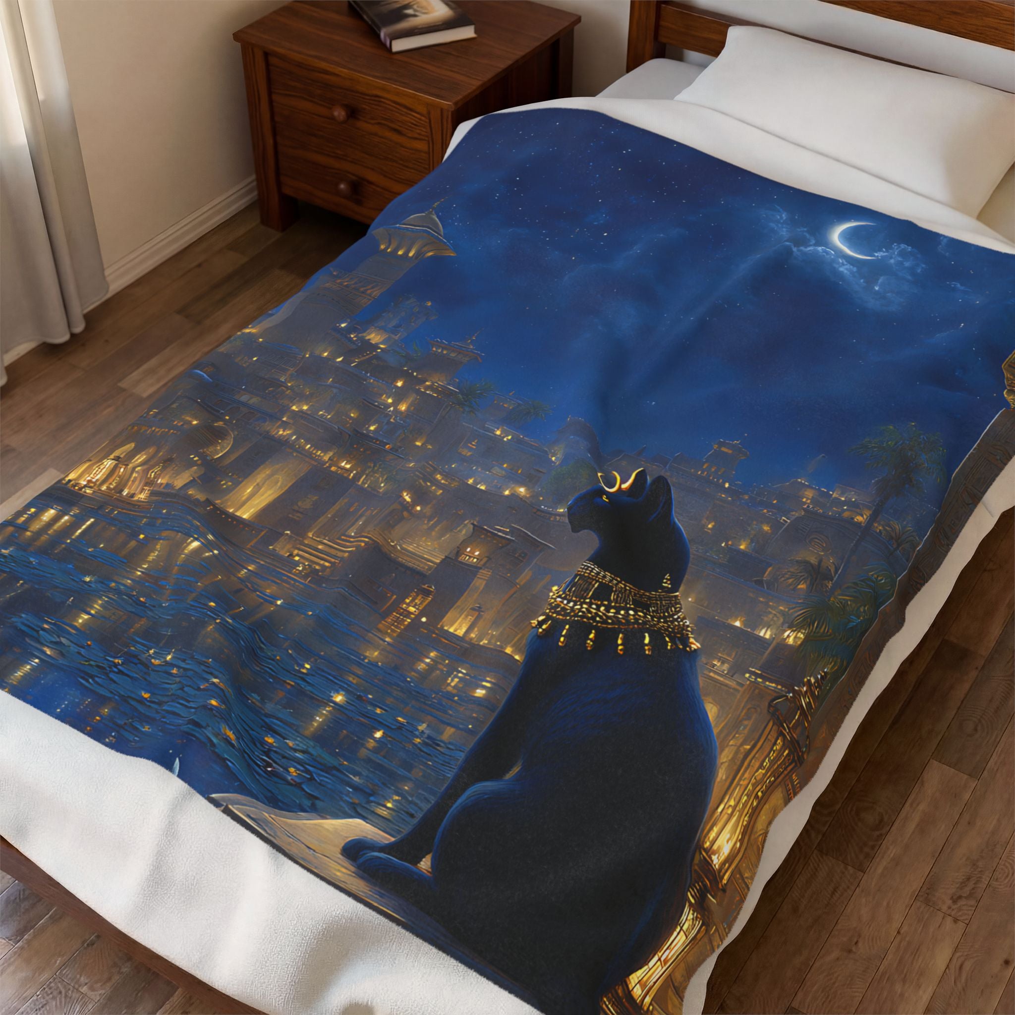 Bastet plush blanket — shown in a styled setting