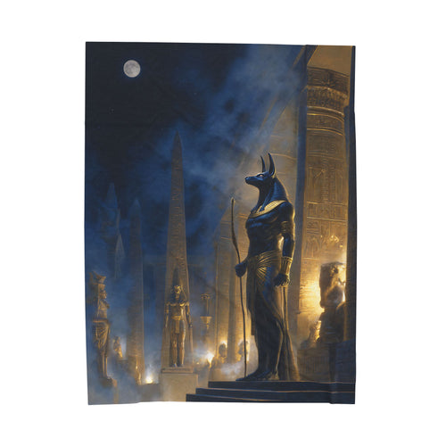 Anubis plush blanket — shown in a styled setting