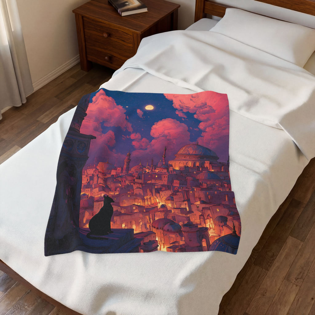 Bastet plush blanket — close-up of the printed artwork