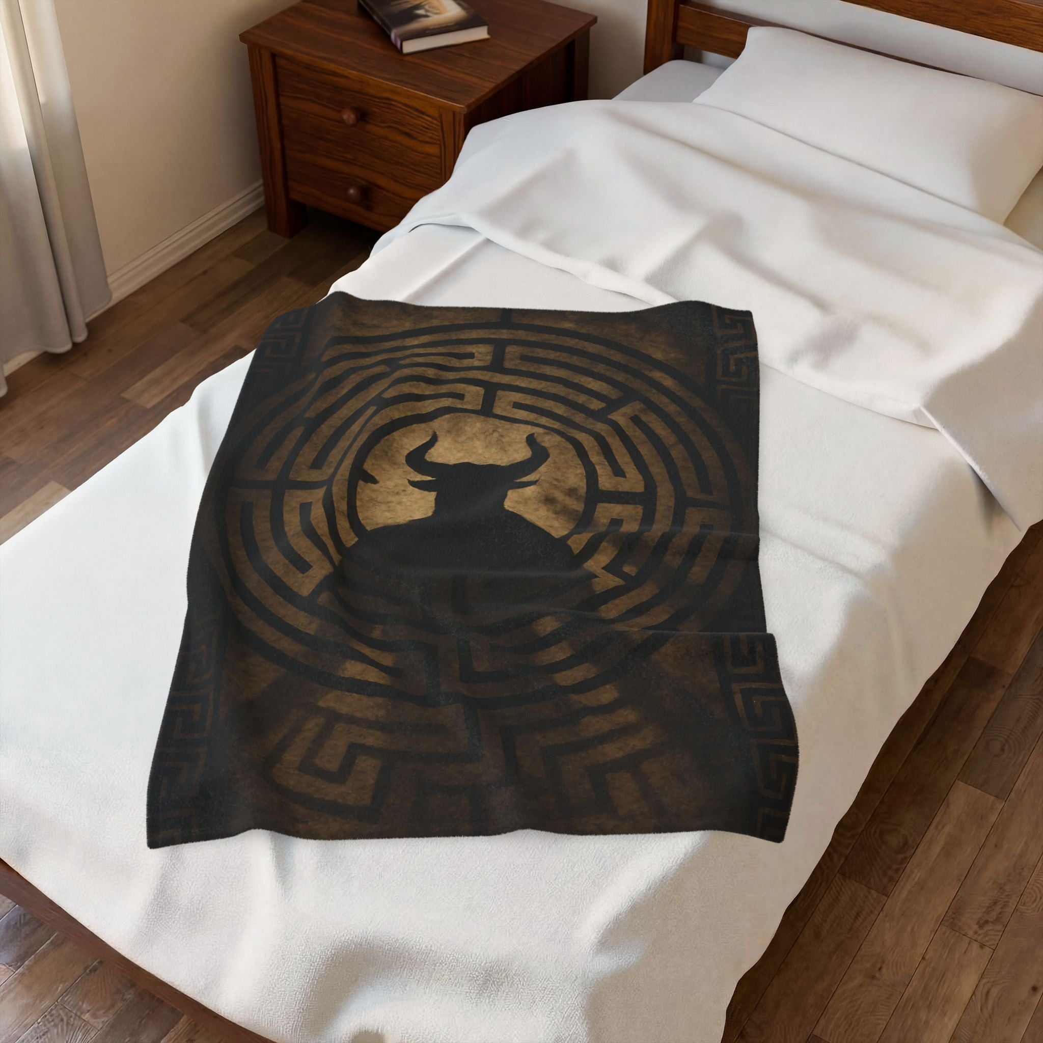 Minotaur plush blanket — close-up of the printed artwork