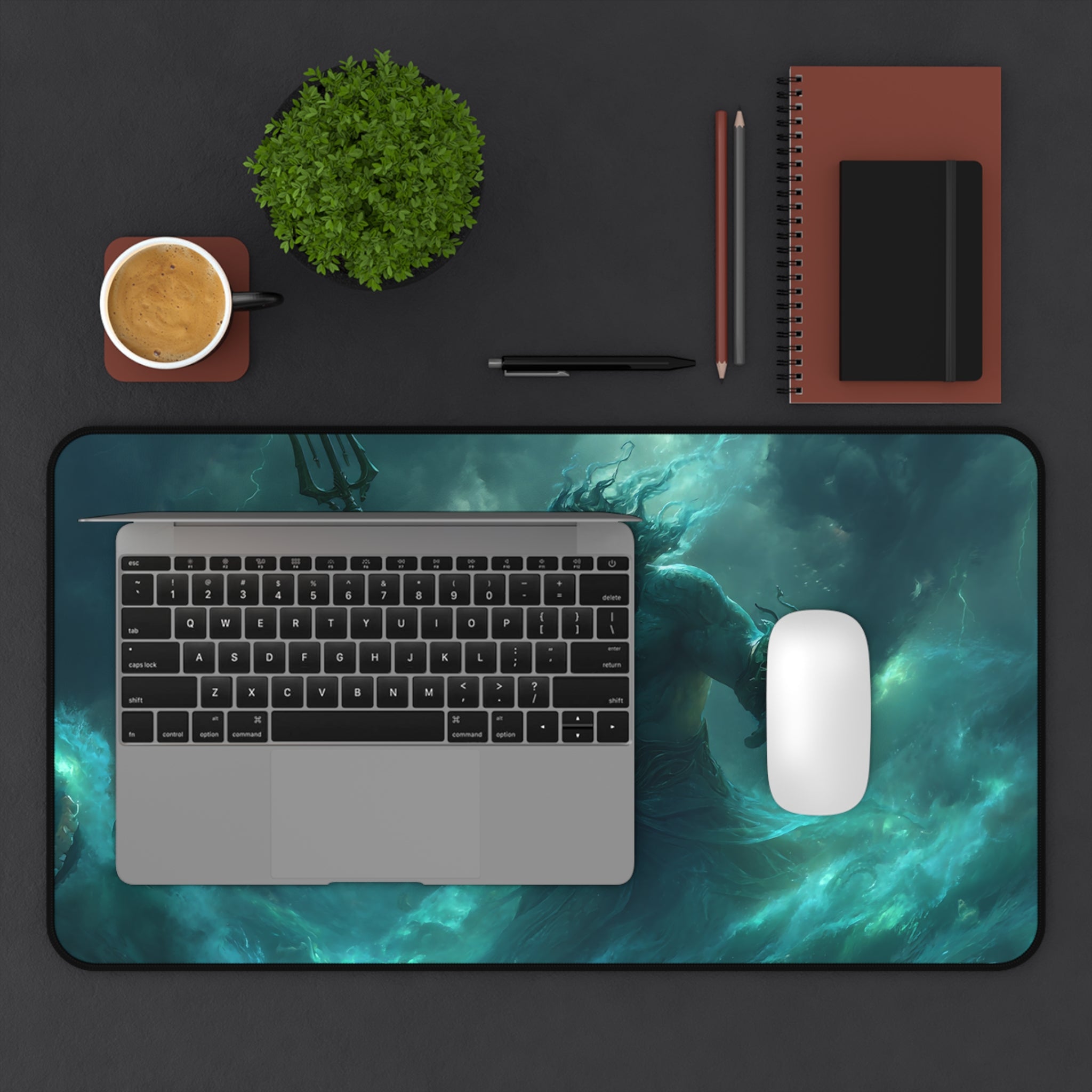 Poseidon desk mat — close-up of the printed artwork