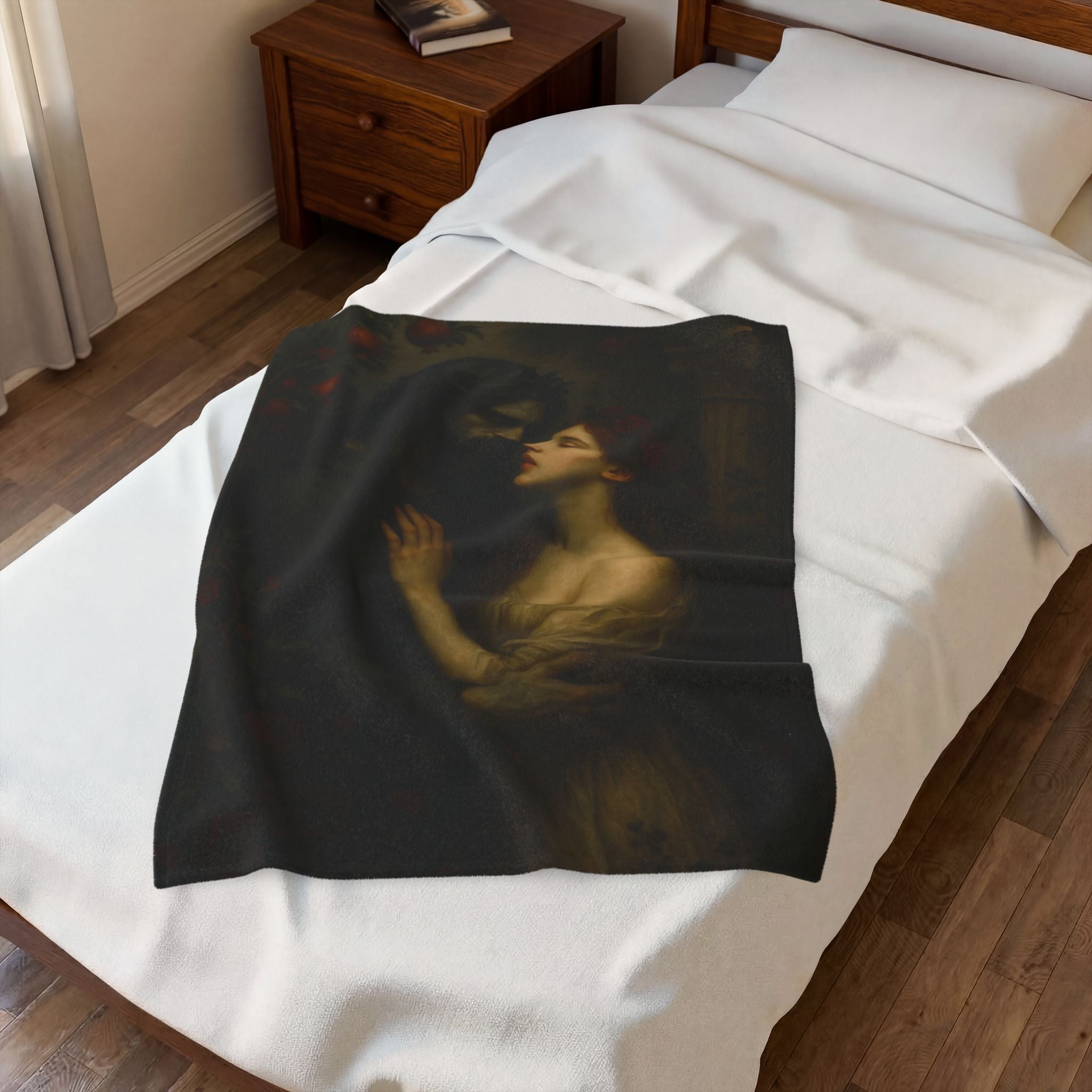 Hades & Persephone plush blanket — close-up of the printed artwork