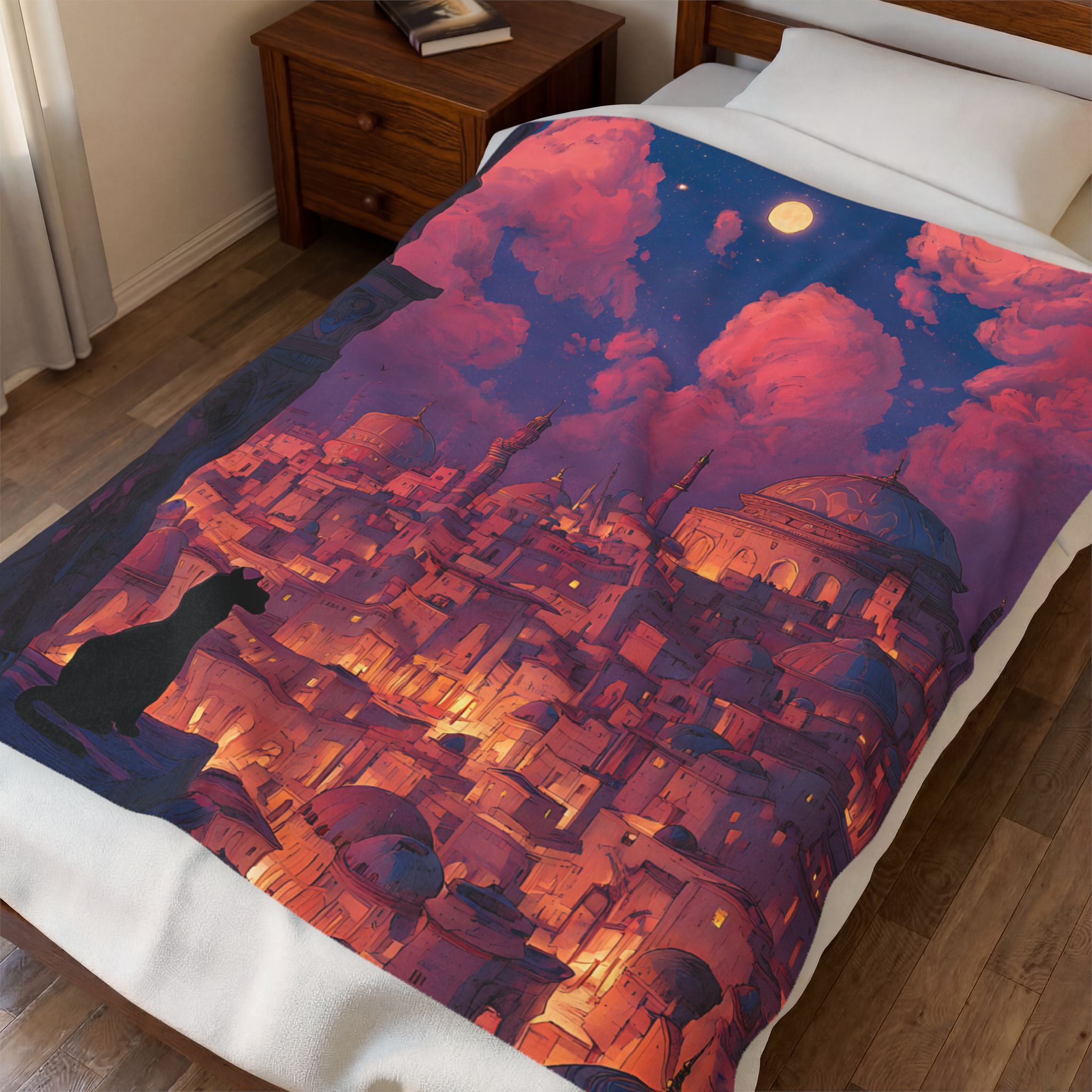 Bastet plush blanket — shown in a styled setting